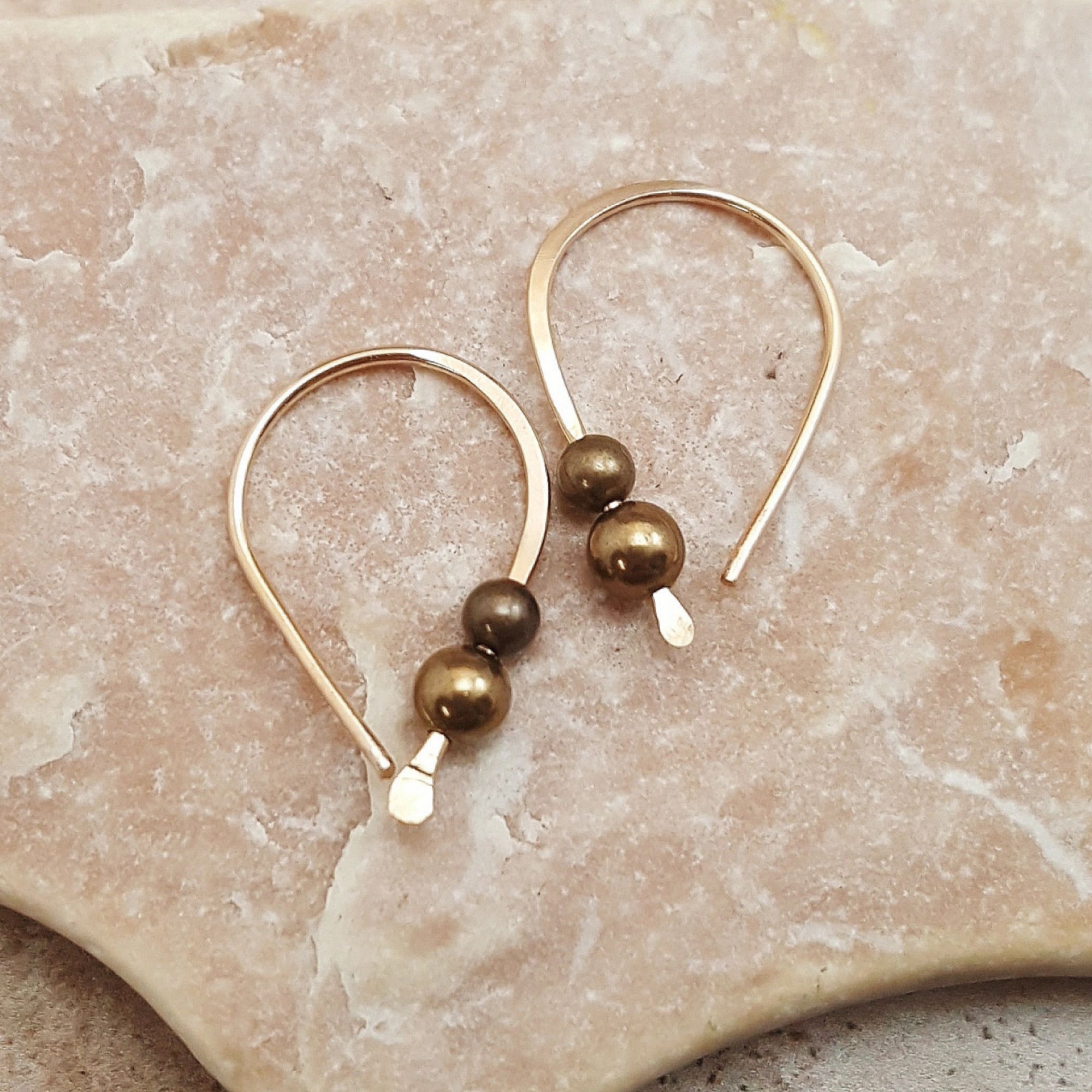 Gold and Bronze Bead Hoop Earrings