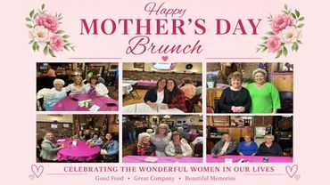 Collage of joyful women celebrating Mother's Day brunch together.