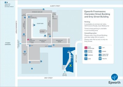 Map of Epworth Freemasons East Melbourne Private Rooms of Professor Helen O'Connell 