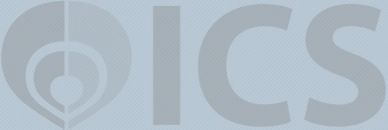 Logo with circular and vertical line elements alongside 'ICS' text.