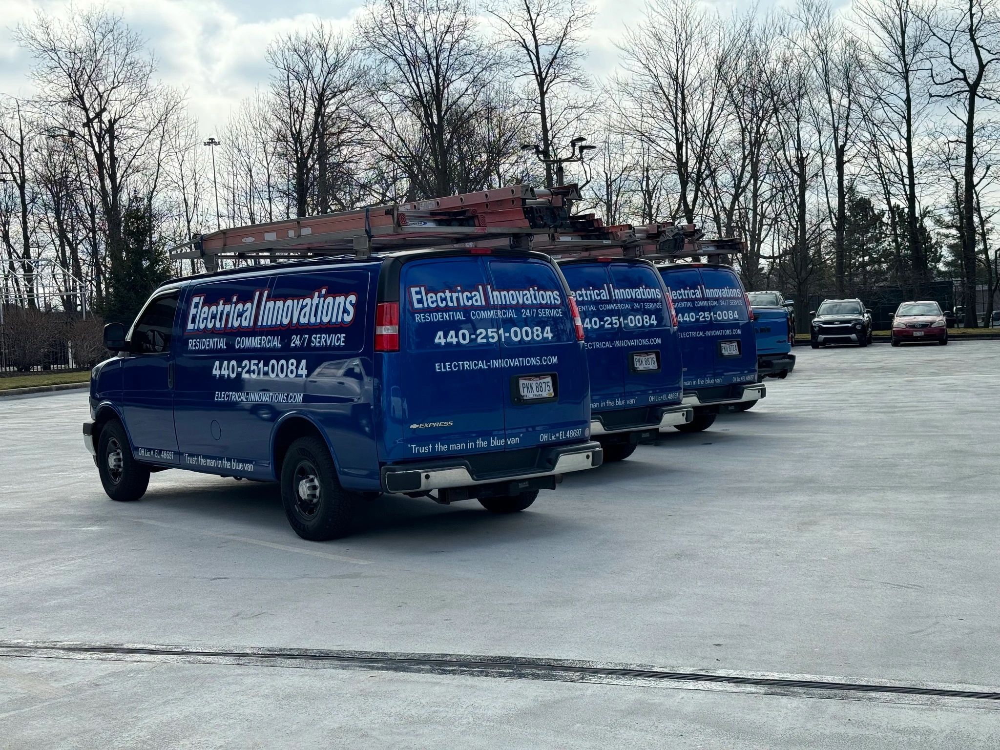 Electrical Innovations custom blue vans- Trust the man in the blue van