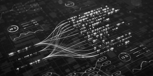 Abstract digital data visualization with lines and charts.