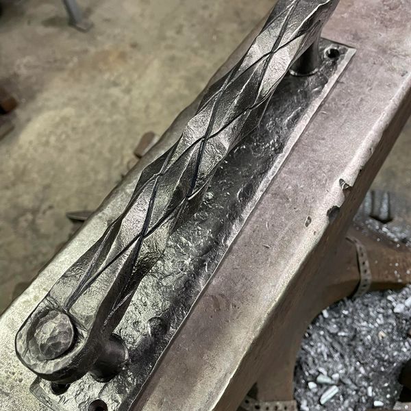 Custom Hand-Forged Wrought-Iron Door Handle with Pineapple Twist Technique