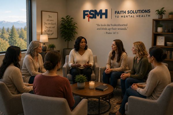 A group therapy session at Faith Solutions to Mental Health.