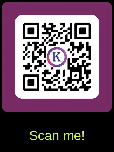 QR code with a purple background and 'Scan me!' text.