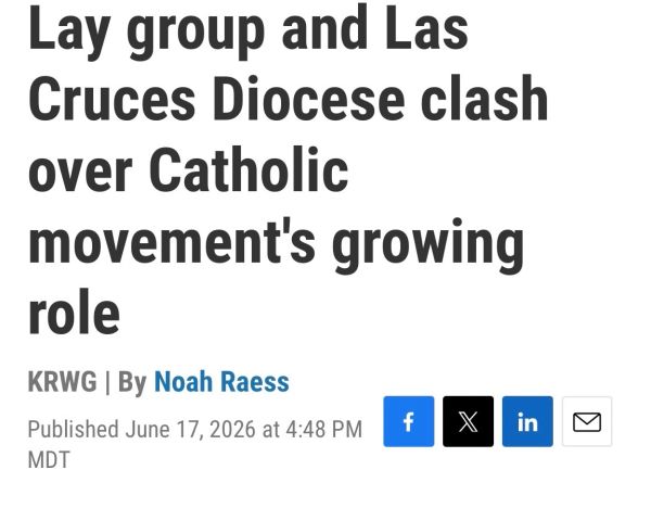 Headline about conflict between lay group and Las Cruces Diocese.