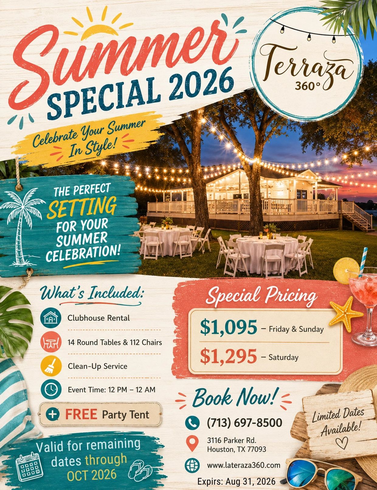 Summer Special 2026 at Terraza 360° with special pricing for event rentals.