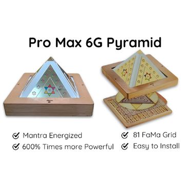 Pro Max 6G能量金字塔，带光芒与方格设计。