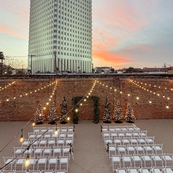 Outdoor wedding ceremony sunset