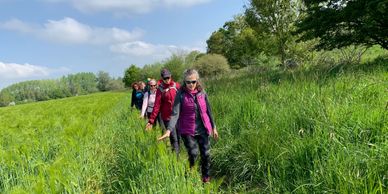 Group of women hiking in the British countryside 