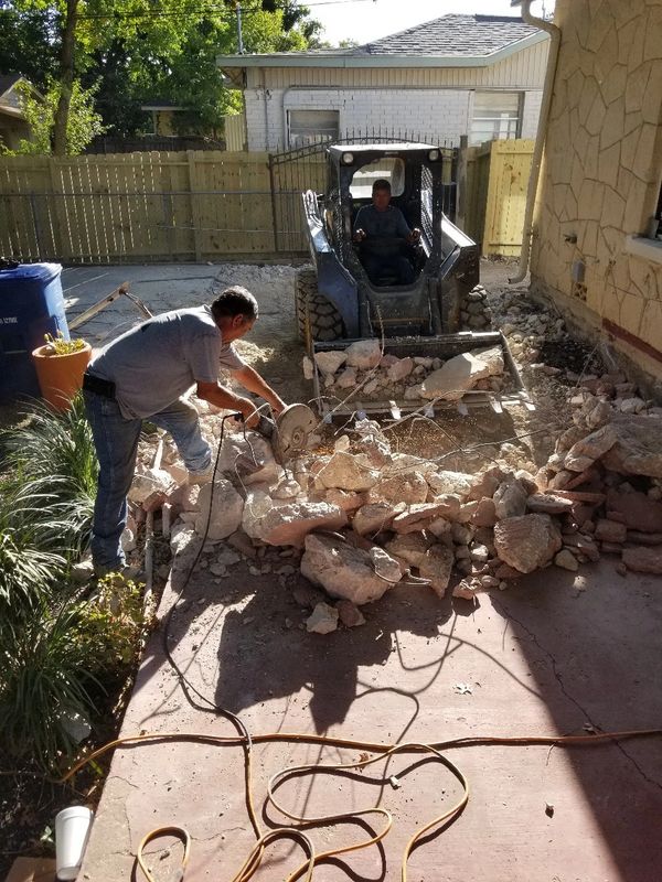 rebar reinforced concrete driveway and patio demolition