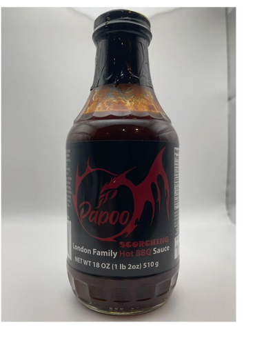 Papoo's new scorching hot bbq sauce made with Dragon's breath peppers.
