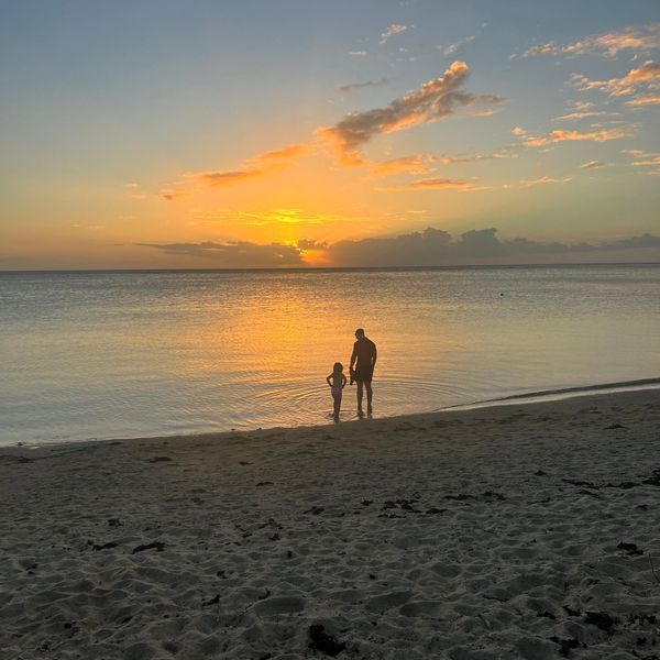 My daughter and I enjoying a sunset in Mauritius