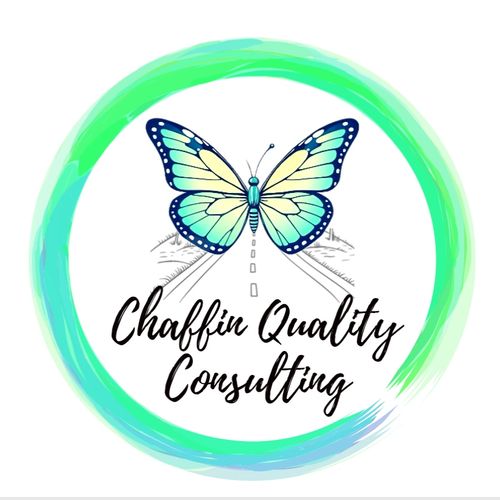 Logo of Chaffin Quality Consulting with a butterfly and road inside a vibrant green circle.