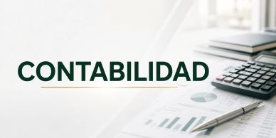 Palabra contabilidad con calculadora y documentos financieros.