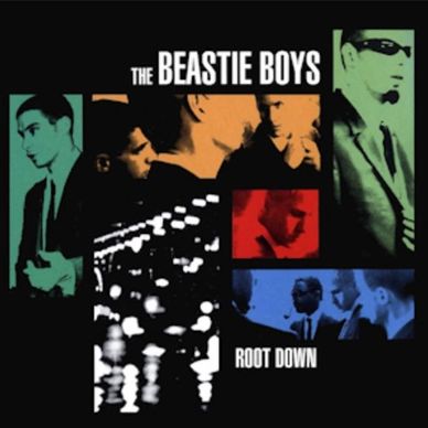 Album cover for The Beastie Boys' single "Root Down" with stylized colored portraits.