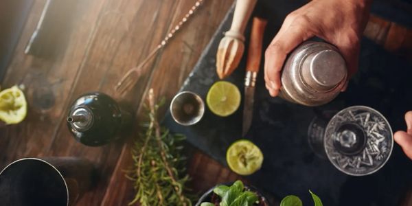 Modern bartending tools when making craft cocktails.
