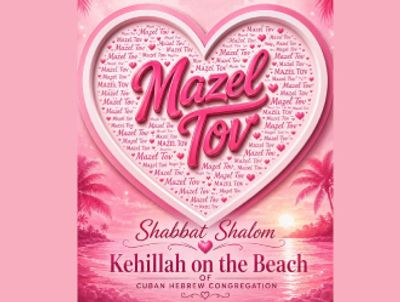 Corazón rosa con 'Mazel Tov' y un mensaje de Shabbat Shalom.