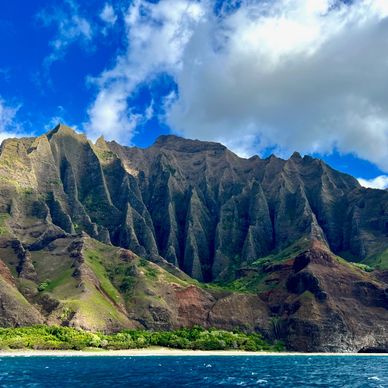 A view of the jagged rock face of the Na Pali Coastline 