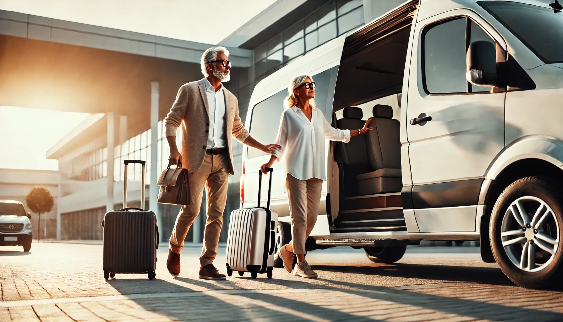 CityLux | Mature couple getting into a luxury shuttle van with luggage.