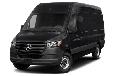 CityLux | Front angular driver-side photo of black 12-passenger Mercedes Sprinter van