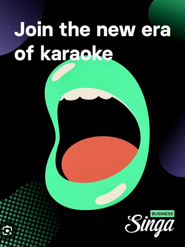 Vibrant promo for Singa Business karaoke platform inviting users to join the new karaoke era.