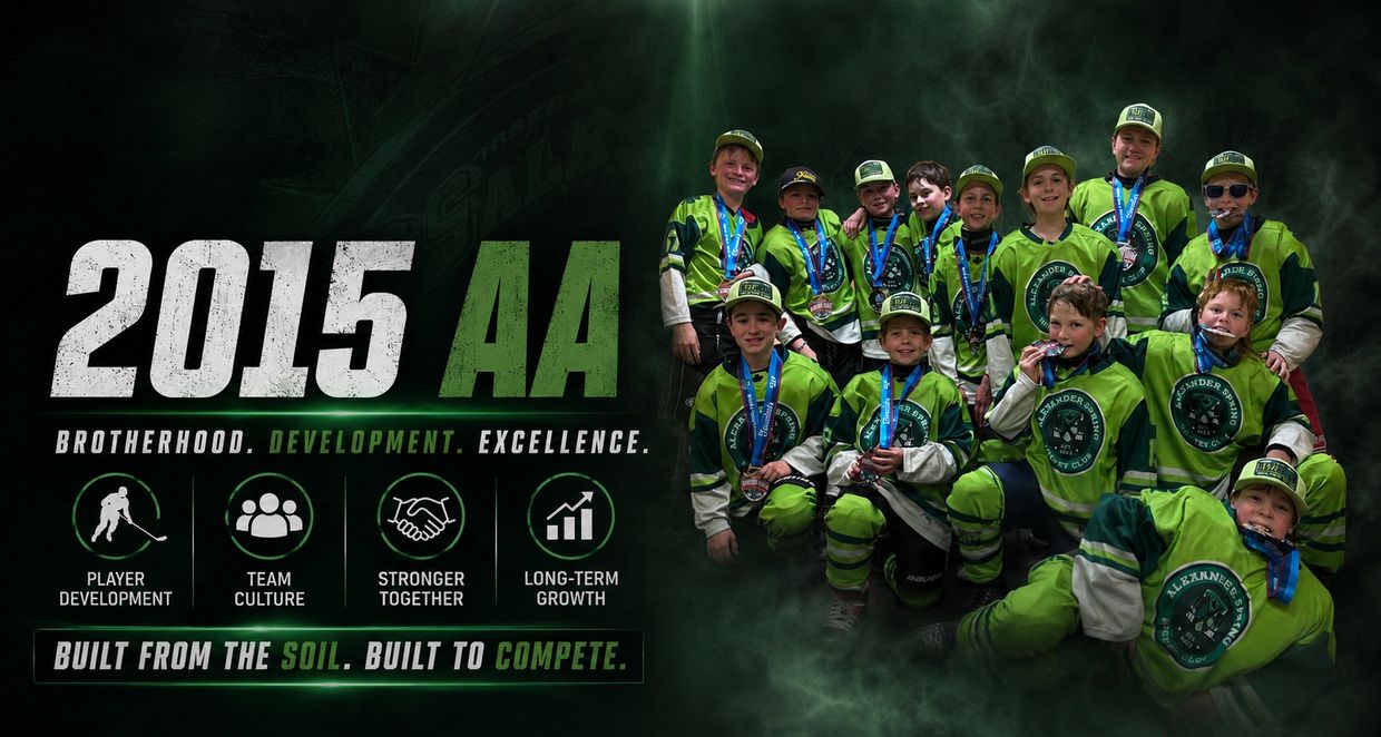 2015 AA youth hockey team celebrating development and excellence.