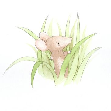 Illustration of a mouse hiding in the grass