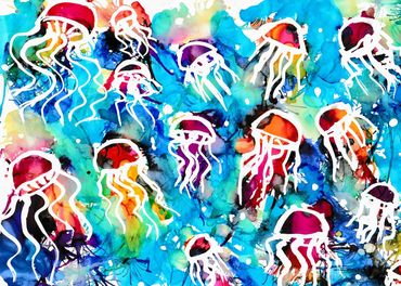 Cosmic Jelly Fish design in Watercolor
