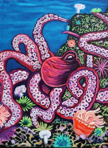 The octopus in the New England Museum in Boston, MA. Acrylic painting by WendyB_creative