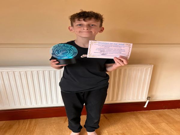 Oscar took the student of the week trophy home from our kids karate class in Hessle.