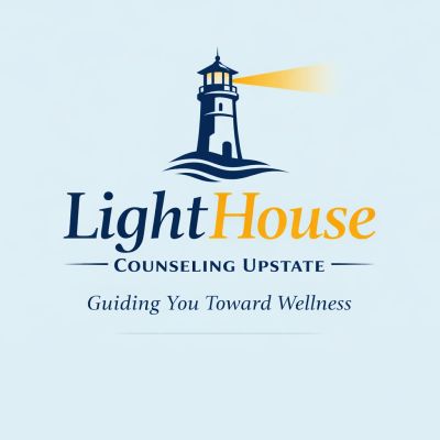 Logo for LightHouse Counseling Upstate with a lighthouse and guiding light.