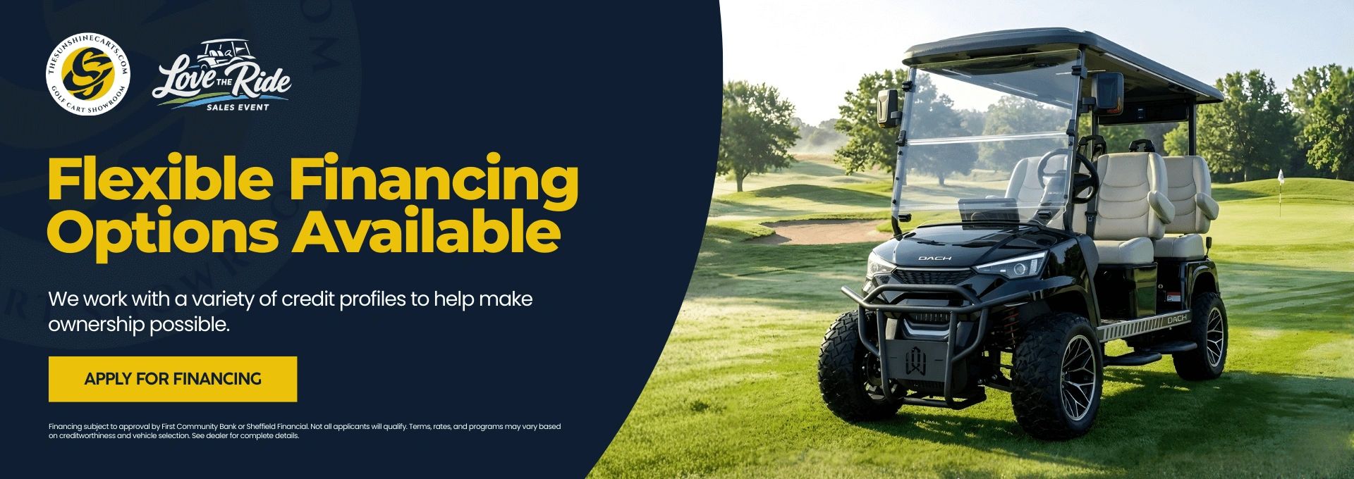 Sunshine Carts highlighting flexible financing options for golf cart ownership.