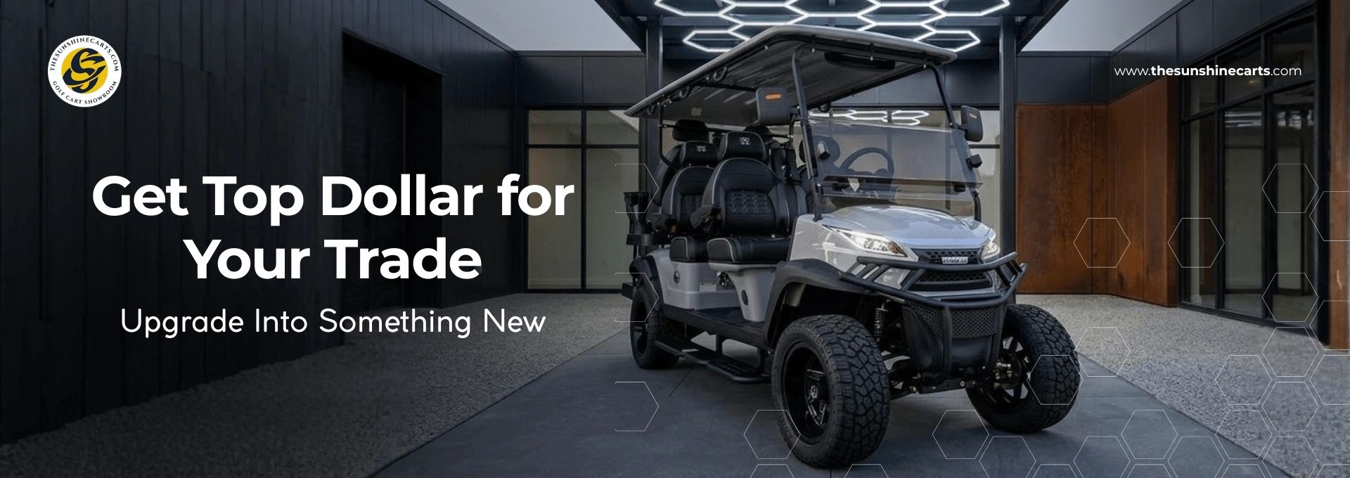 Golf cart trade-in promotion from Sunshine Carts encouraging customers to upgrade and receive top va
