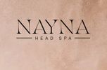 Logo of Nayna Head Spa on a textured beige background.
