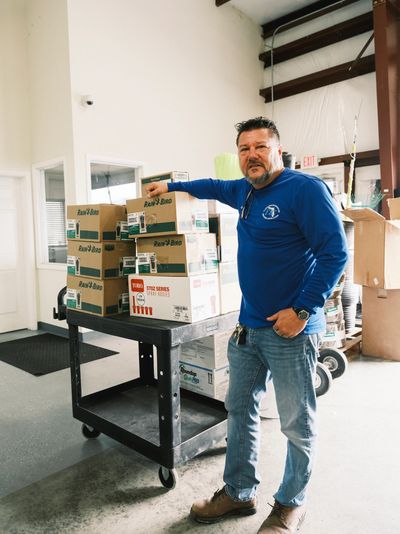 rain bird products in a warehouse for irrigation businesses.