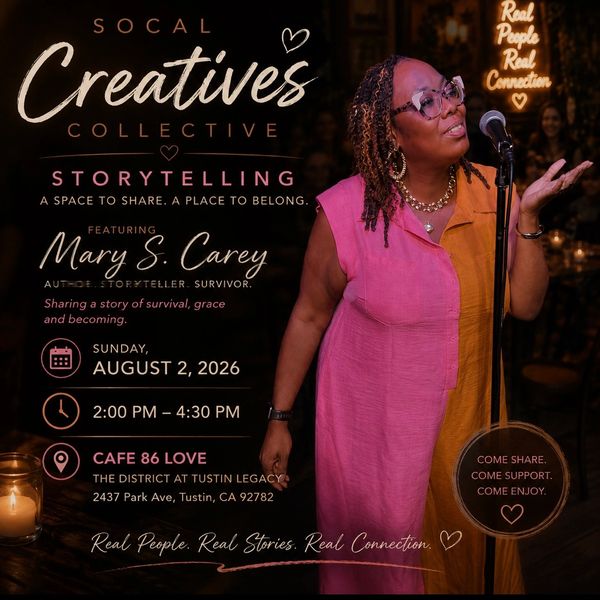 Event poster for SoCal Creatives Collective featuring Mary S. Carey.