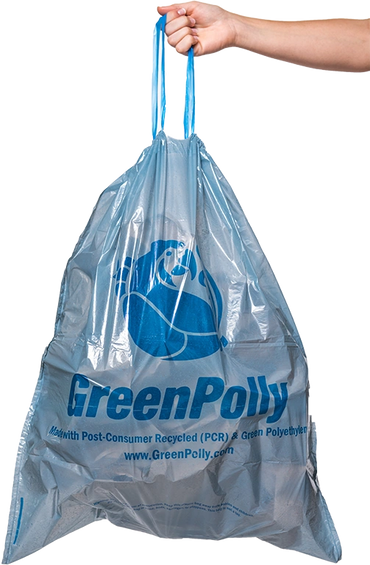 Full/In-Use GreenPolly Tall Kitchen Trash Bag (Blue)