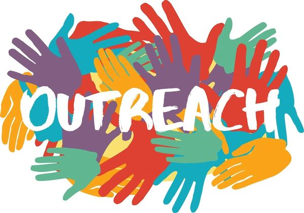 Colorful hands surrounding the word 'OUTREACH'.