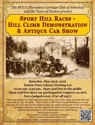 Vintage car hill climb and antique car show event poster for May 23, 2026.