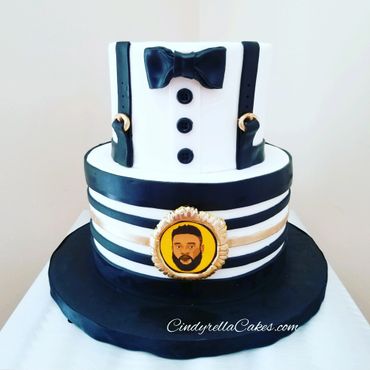 gentleman cake with suspenders created by West-Atlanta based bakery Cindyrella Cakes.