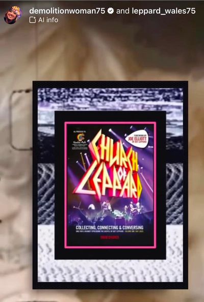 Poster of Def Leppard's 'Church of Leppard' event with vibrant neon text and band photo.