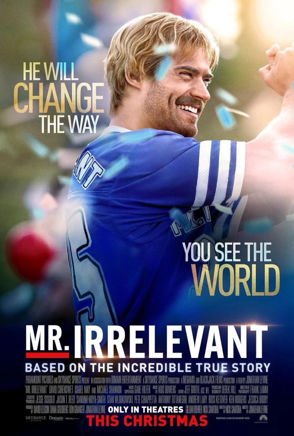 Movie poster for Mr. Irrelevant featuring a football player.