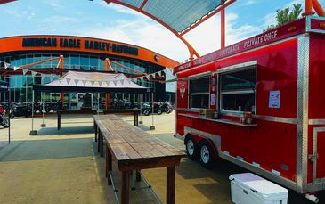 Grub truck Y’all and American Eagle Harley Davidson