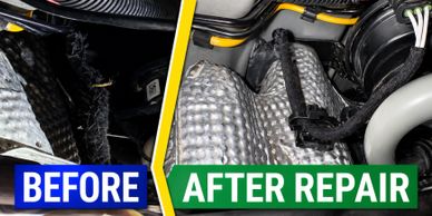 Before and after of a rodent damage repair.