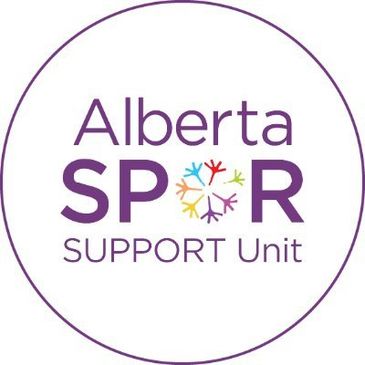 Logo of Alberta SPOR SUPPORT Unit with colorful design in letter O.
