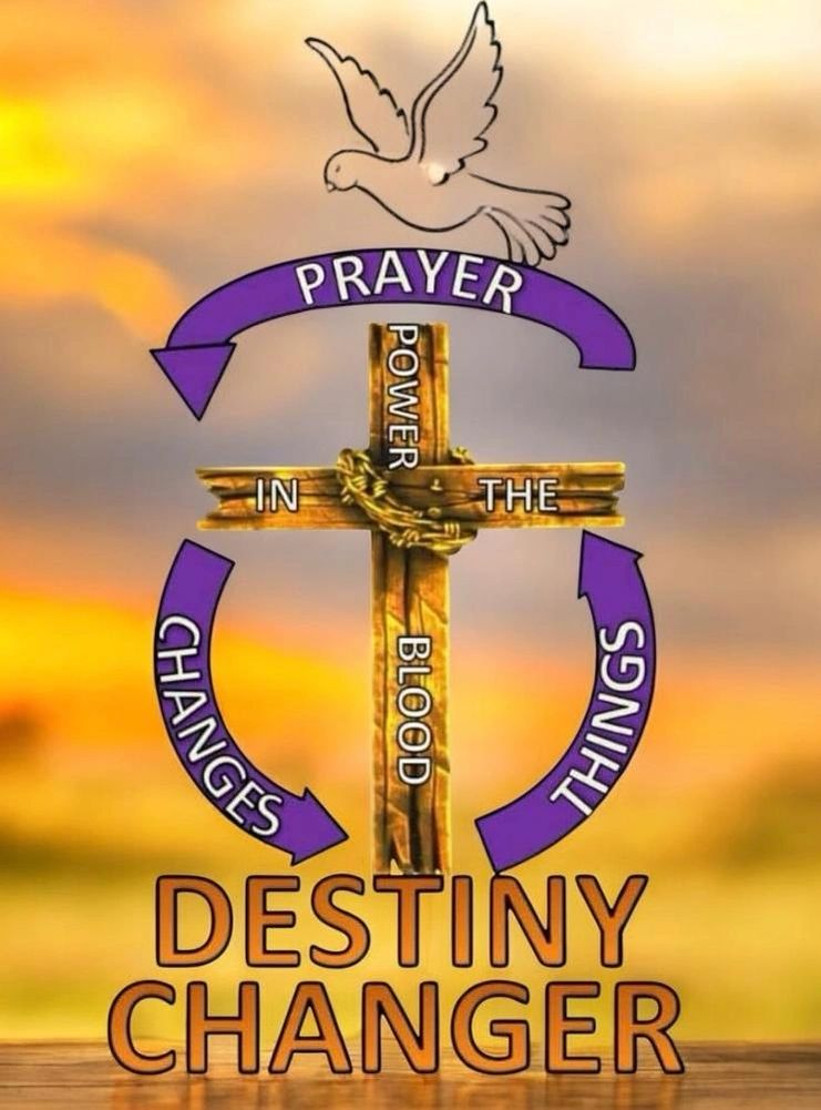 A wooden cross with words emphasizing prayer's power to change destiny.