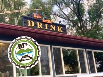 DJ's Little Drink bar with outdoor trees and windows.