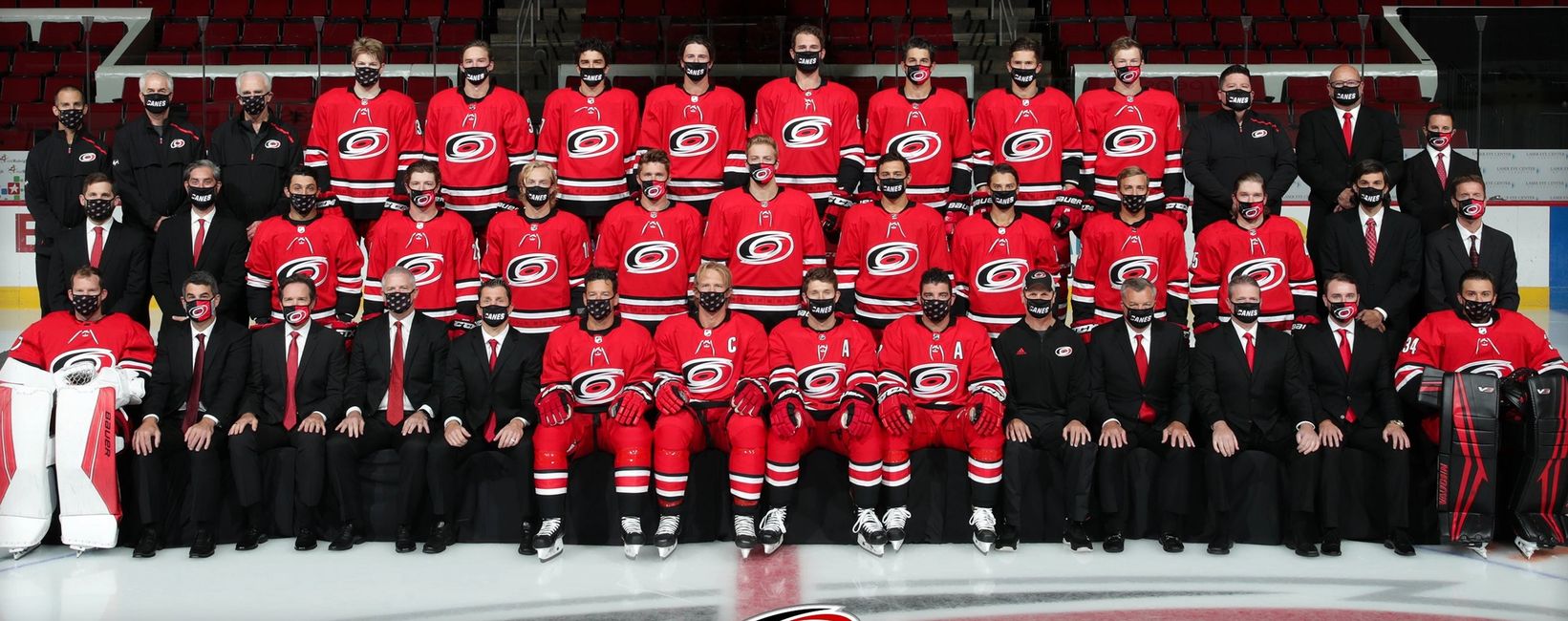 Carolina Hurricanes NHL team photo wearing masks