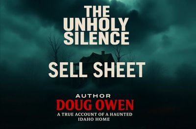 Cover of 'The Unholy Silence' sell sheet by Doug Owen about a haunted Idaho home.